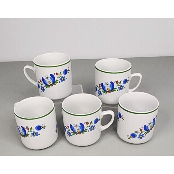 Set Lot of 5 Lubiana Poland Porcelain Mug Coffee Cup Polish Folk Art Floral Boho - Picture 1 of 9